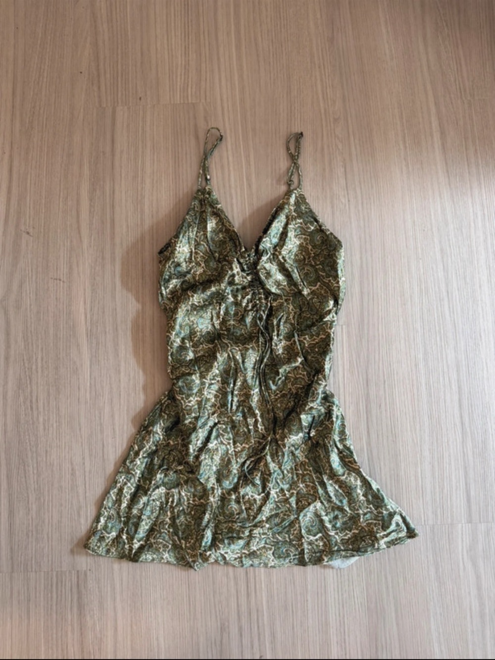 Zara Paisley Print Olive silk dress